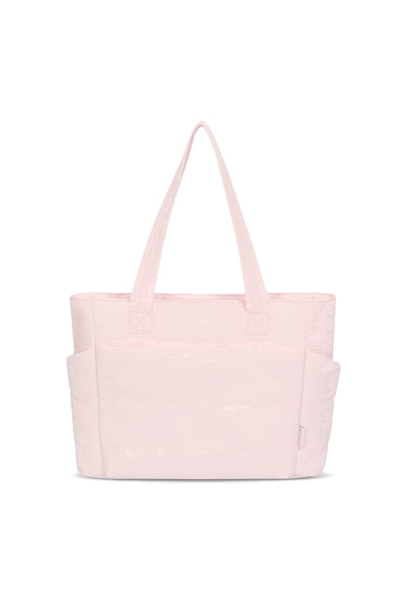 Everyday Zip Tote Bag for Women, Lightweight Nylon Shoulder Handbag for Work, Travel, Gym, Soft Pink
