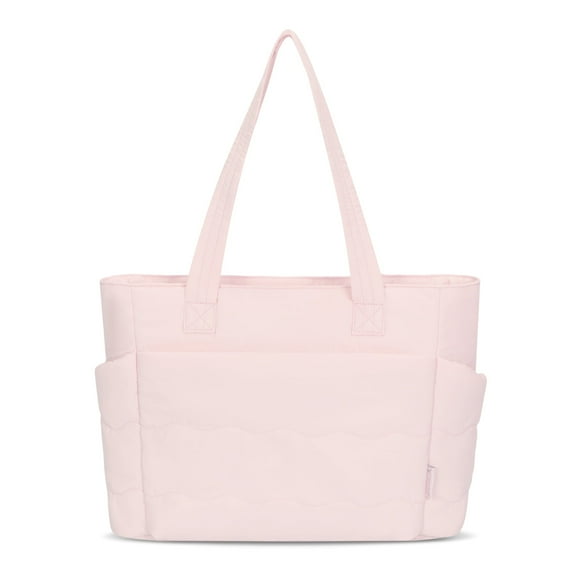 Hynes Eagle Unisex Quilted Puffer Tote Bag with 15.6 Inch Laptop Sleeve, Lightweight Nylon Shoulder Bag for Work Travel Gym, Soft Pink