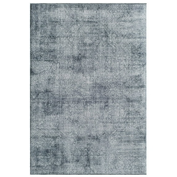 Hynn 5 x 7 Area Rug Natural Teal Blue Polyester Fabric Distressed Print - Saltoro Sherpi