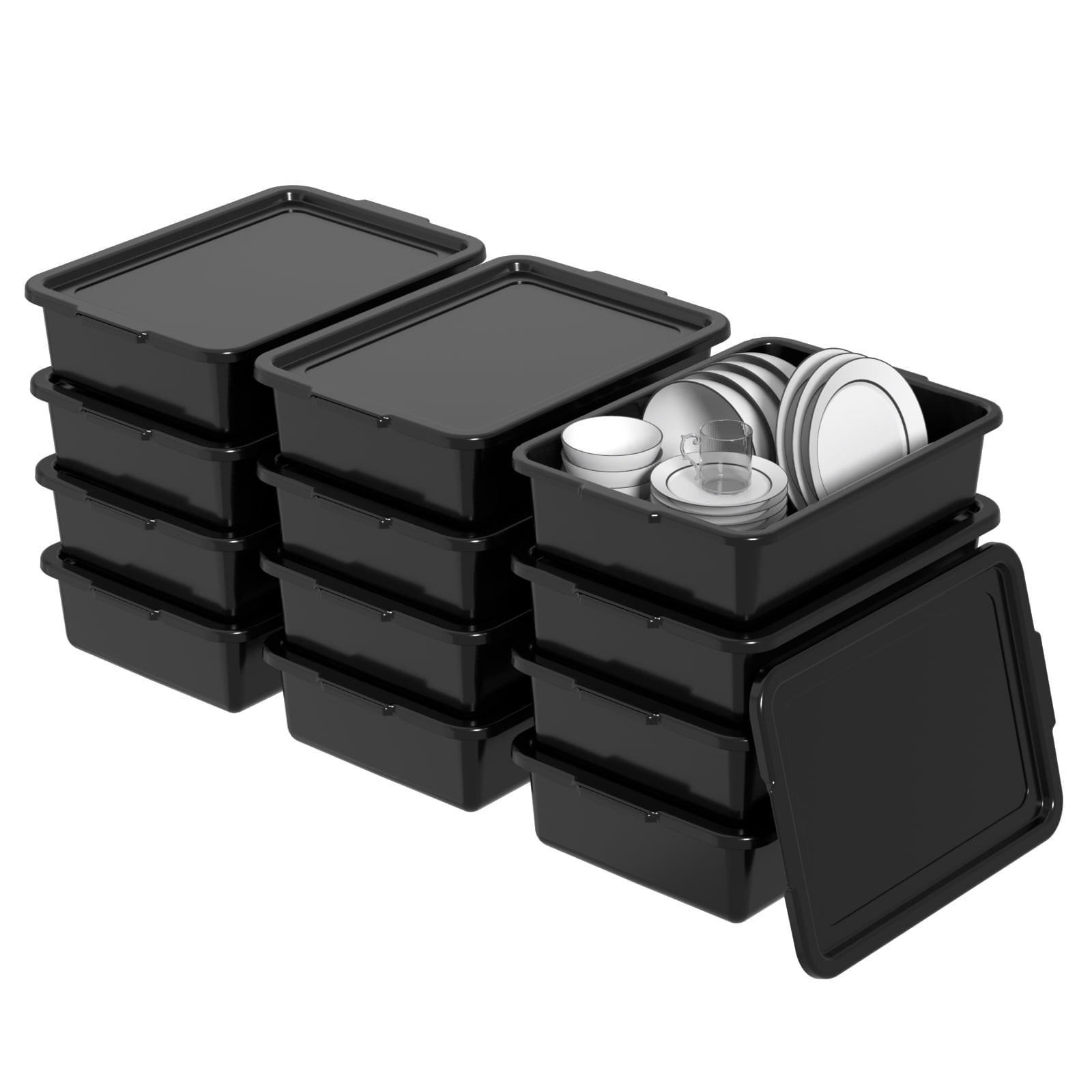 Bus Box Set Hynomiky 13 Liter Bus Box with Lid, Set of 12 Plastic Restaurant Dish ...