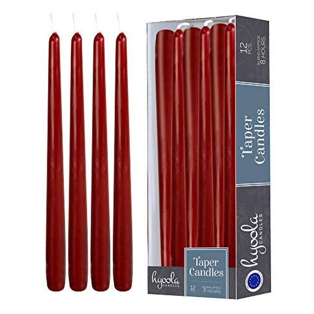 Hyoola, 10" Burgundy Red Taper Candles Dripless Tapers (12 Pack