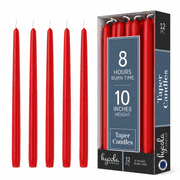 Hyoola 10" Cherry Red Dripless European Made Taper Candles, Unscented Paraffin Wax with Cotton Wicks, 12-Pack