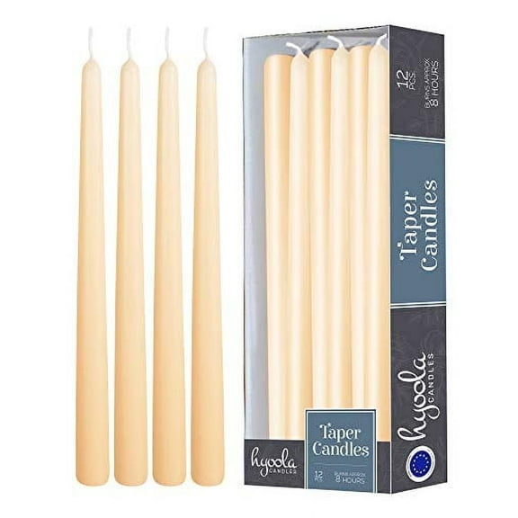 Hyoola 10" Cream Dripless European Made Taper Candles, Unscented Paraffin Wax with Cotton Wicks, 12-Pack