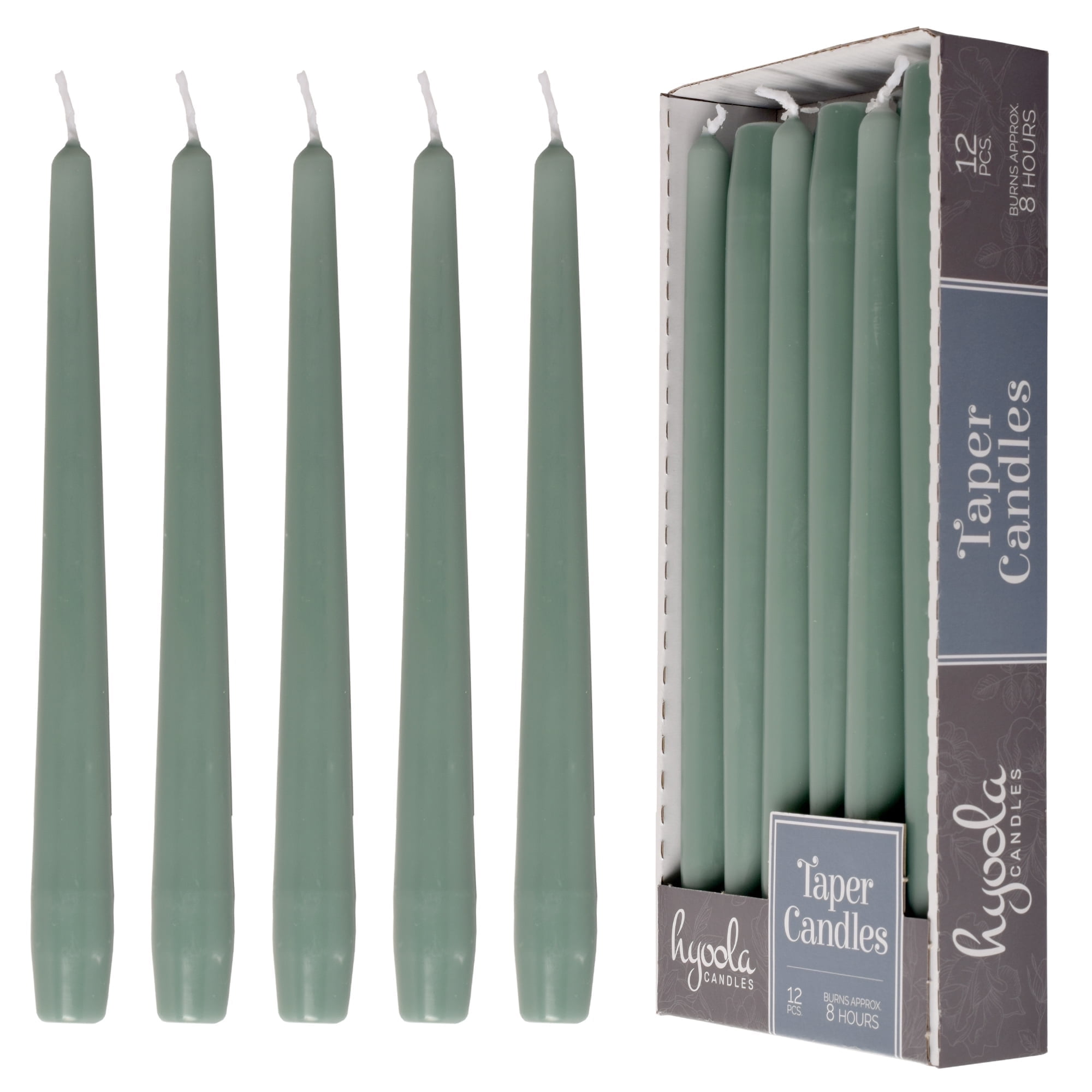 Hyoola 10" Emerald Dripless European Made Taper Candles, Unscented