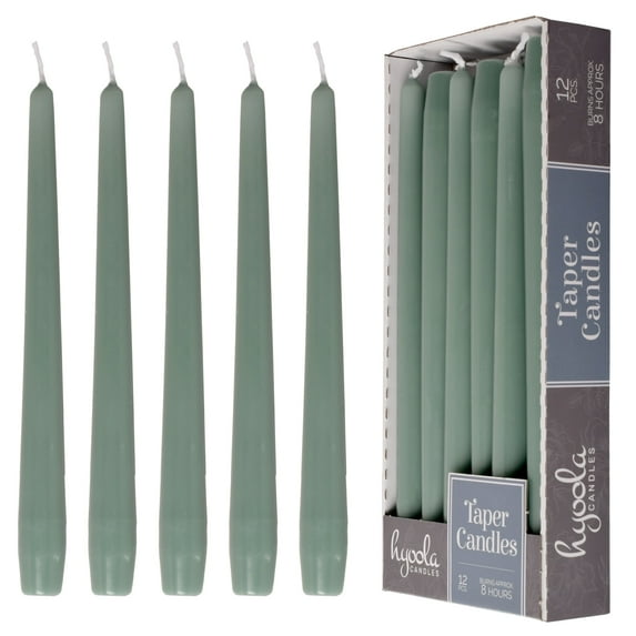 Hyoola 10" Emerald Green Dripless European Made Taper Candles, Unscented Paraffin Wax with Cotton Wicks, 12-Pack