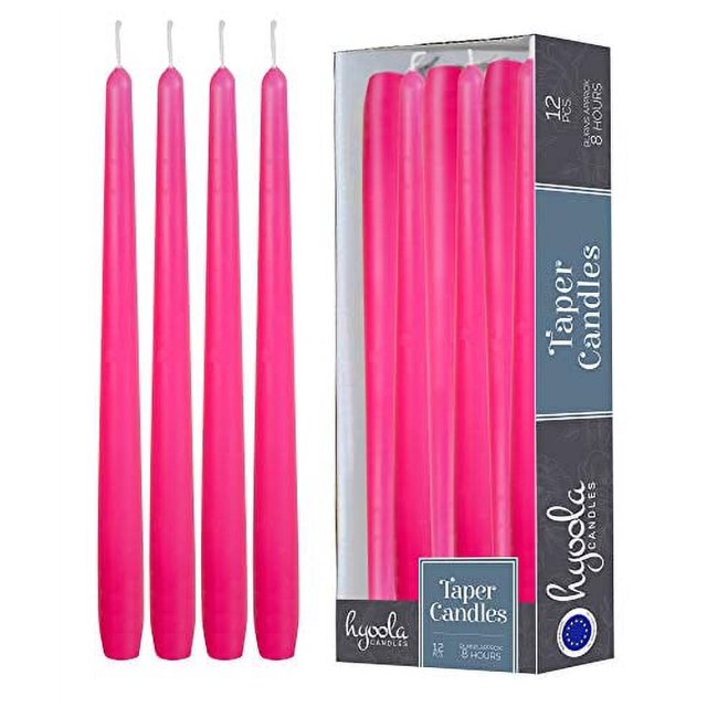 "Hyoola 10"" Fuchsia Pink Dripless Taper Candles, 12Pack, European