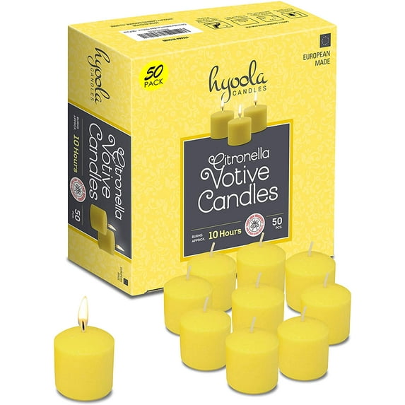 Hyoola, 10 Hour Yellow Citronella Scented Votive Candles - Indoor and Outdoor Mosquito Repellant (50 Pack)