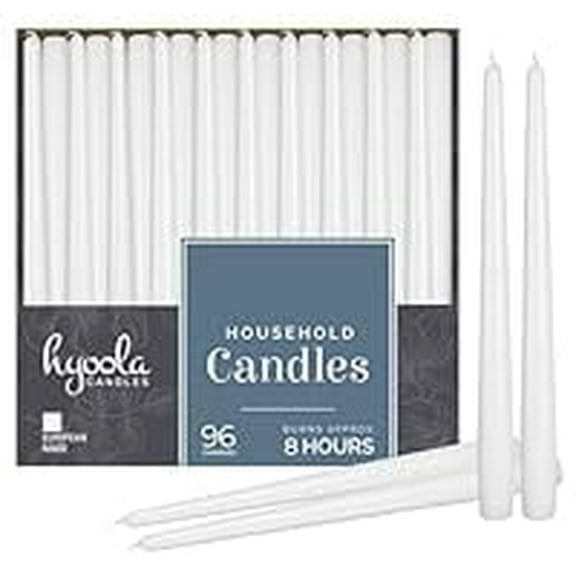 Hyoola Bulk 10" Hunter Green Dripless European Made Taper Candles, Unscented Paraffin Wax with Cotton Wicks, 96-Pack