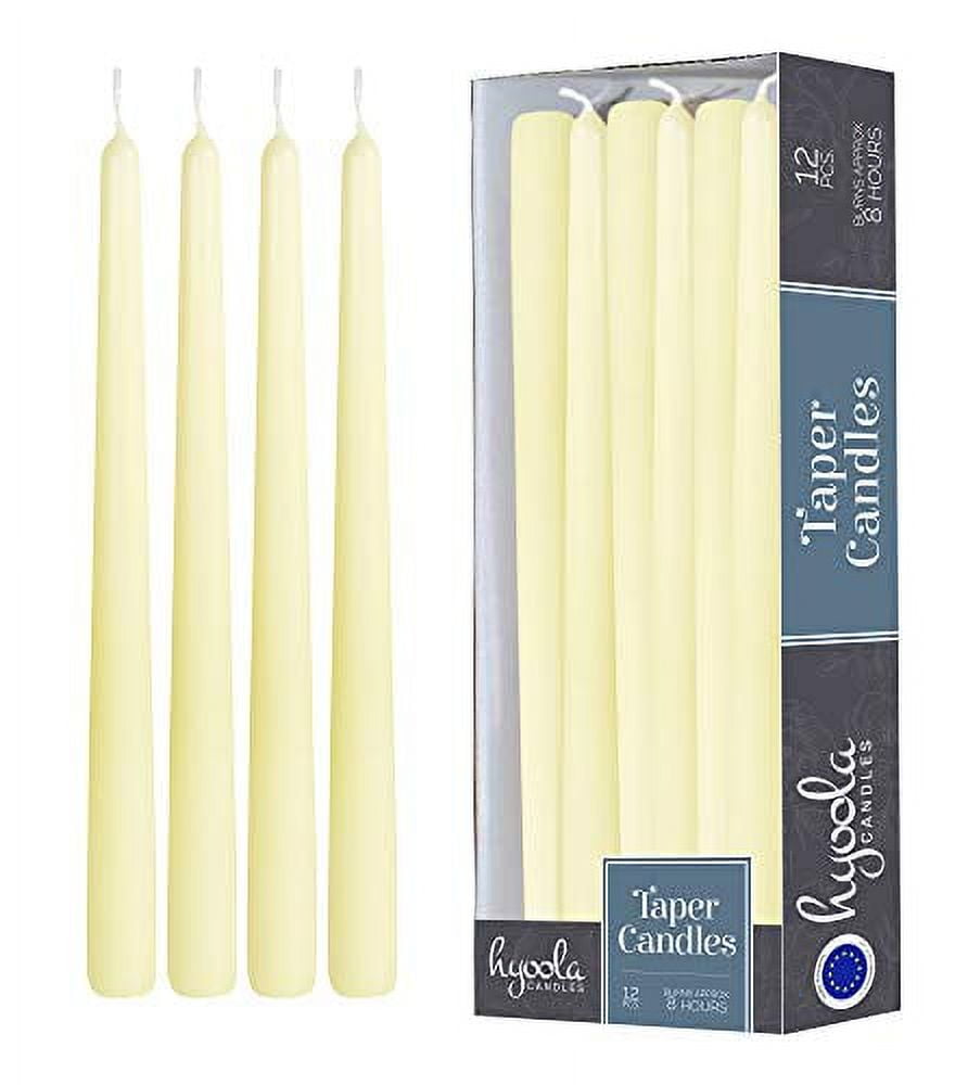 Hyoola 10 Ivory Dripless Taper Candles Unscented Paraffin Wax With Cotton Wicks 12 Pack 8410