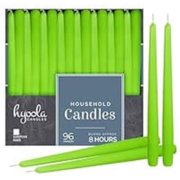 Hyoola Bulk 10" Lime Green Dripless European Made Taper Candles, Unscented Paraffin Wax with Cotton Wicks, 96-Pack