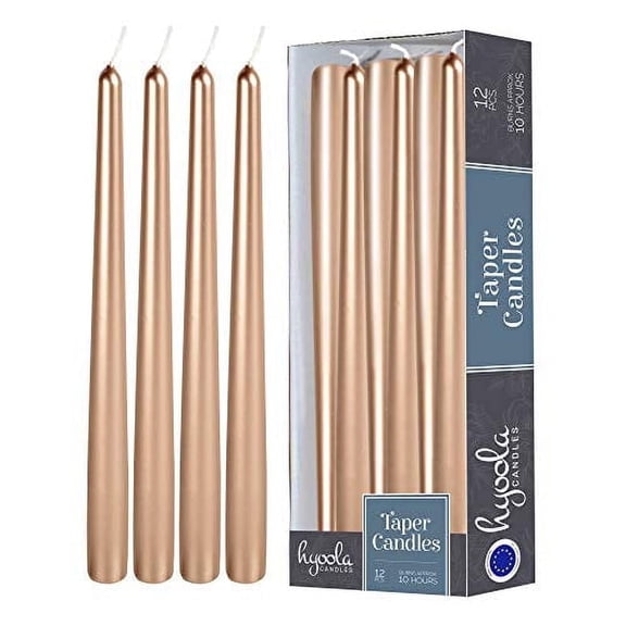 Hyoola 10" Metallic Copper Dripless European Made Taper Candles, Unscented Paraffin Wax with Cotton Wicks, 12-Pack