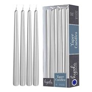 Hyoola 10" Metallic Silver Dripless European Made Taper Candles, Unscented Paraffin Wax with Cotton Wicks, 12-Pack