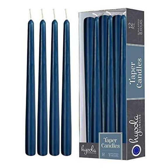 Hyoola 10" Midnight Blue Dripless European Made Taper Candles, Unscented Paraffin Wax with Cotton Wicks, 12-Pack