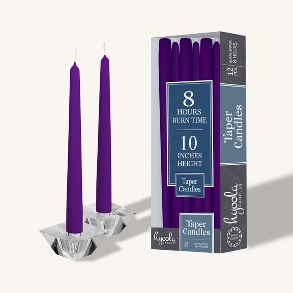 Hyoola 10" Purple Dripless European Made Taper Candles, Unscented Paraffin Wax with Cotton Wicks, 12-Pack