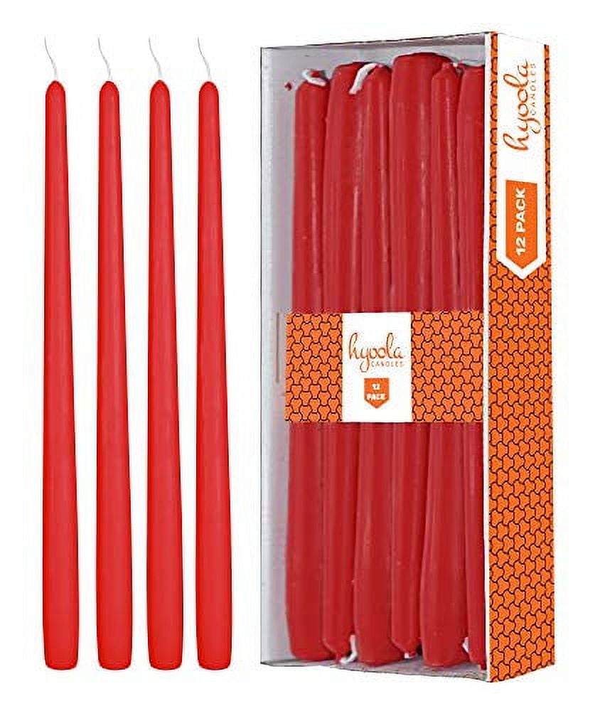 Hyoola 10" Red Dripless Taper Candles Unscented Paraffin Wax with Cotton Wicks, 12Pack