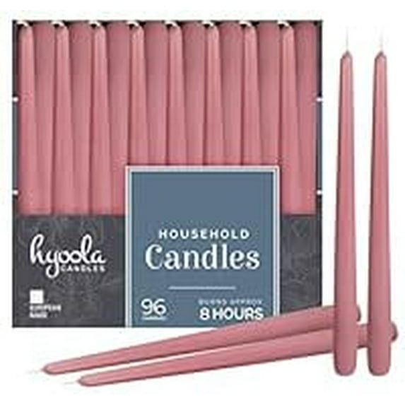 Hyoola Bulk 10" Rose Pink Dripless European Made Taper Candles, Unscented Paraffin Wax with Cotton Wicks, 96-Pack