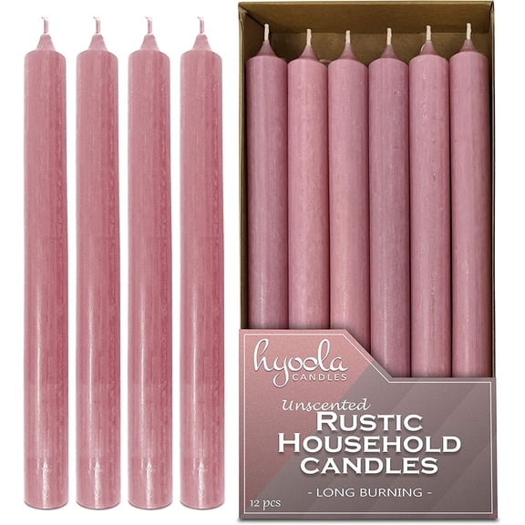 Hyoola 10" Rustic Antique Rose Pink Dripless Dinner Candles Unscented Paraffin Wax with Cotton Wicks, 12-Pack