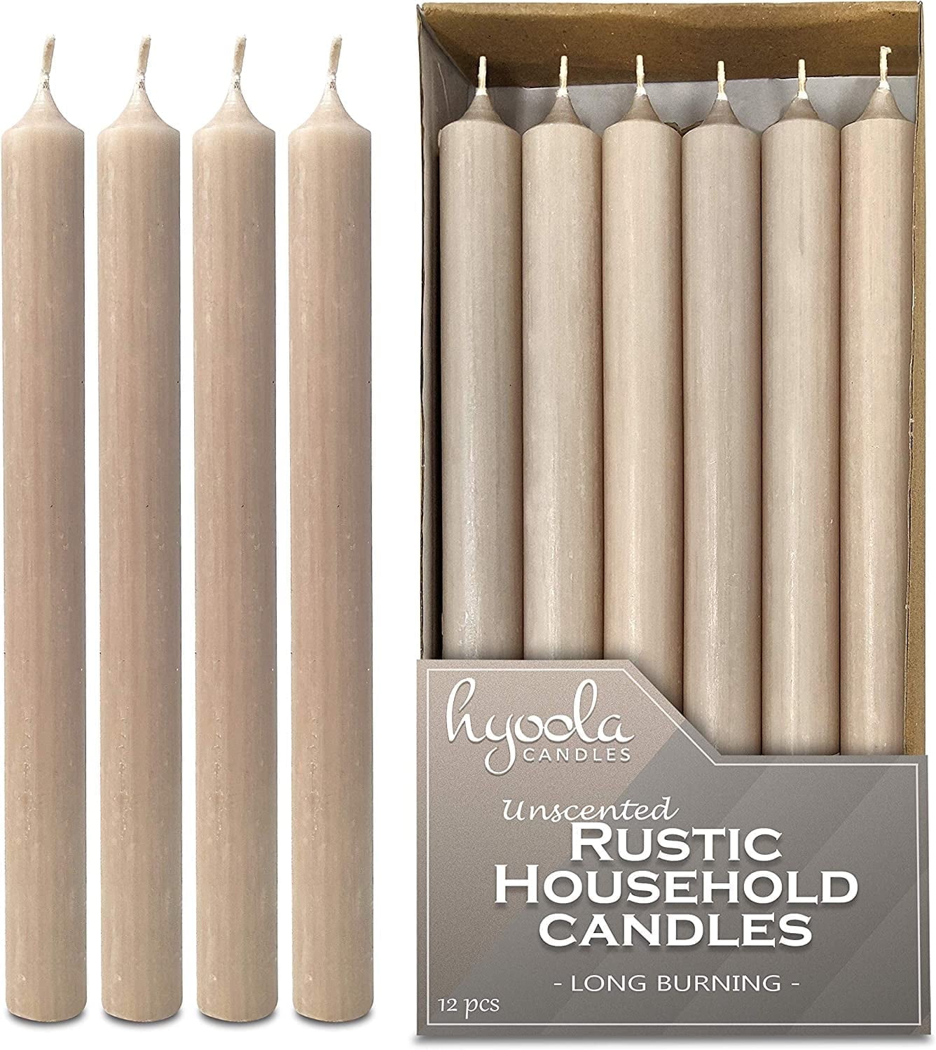 Hyoola 10" Rustic Sahara Dripless Dinner Candles Unscented Paraffin Wax with Cotton Wicks, 12-Pack