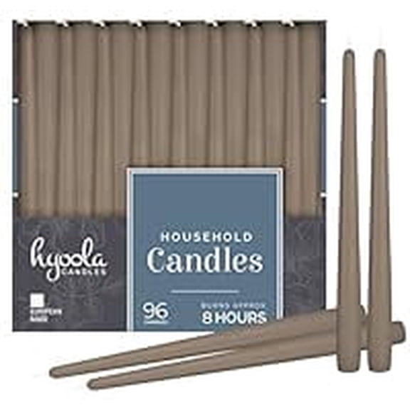 Hyoola Bulk 10" Taupe Brown Dripless European Made Taper Candles, Unscented Paraffin Wax with Cotton Wicks, 96-Pack
