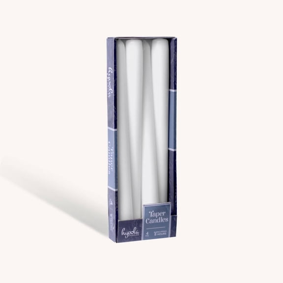 Hyoola 10" White Dripless European Made Taper Candles, Unscented Paraffin Wax with Cotton Wicks, 4-Pack