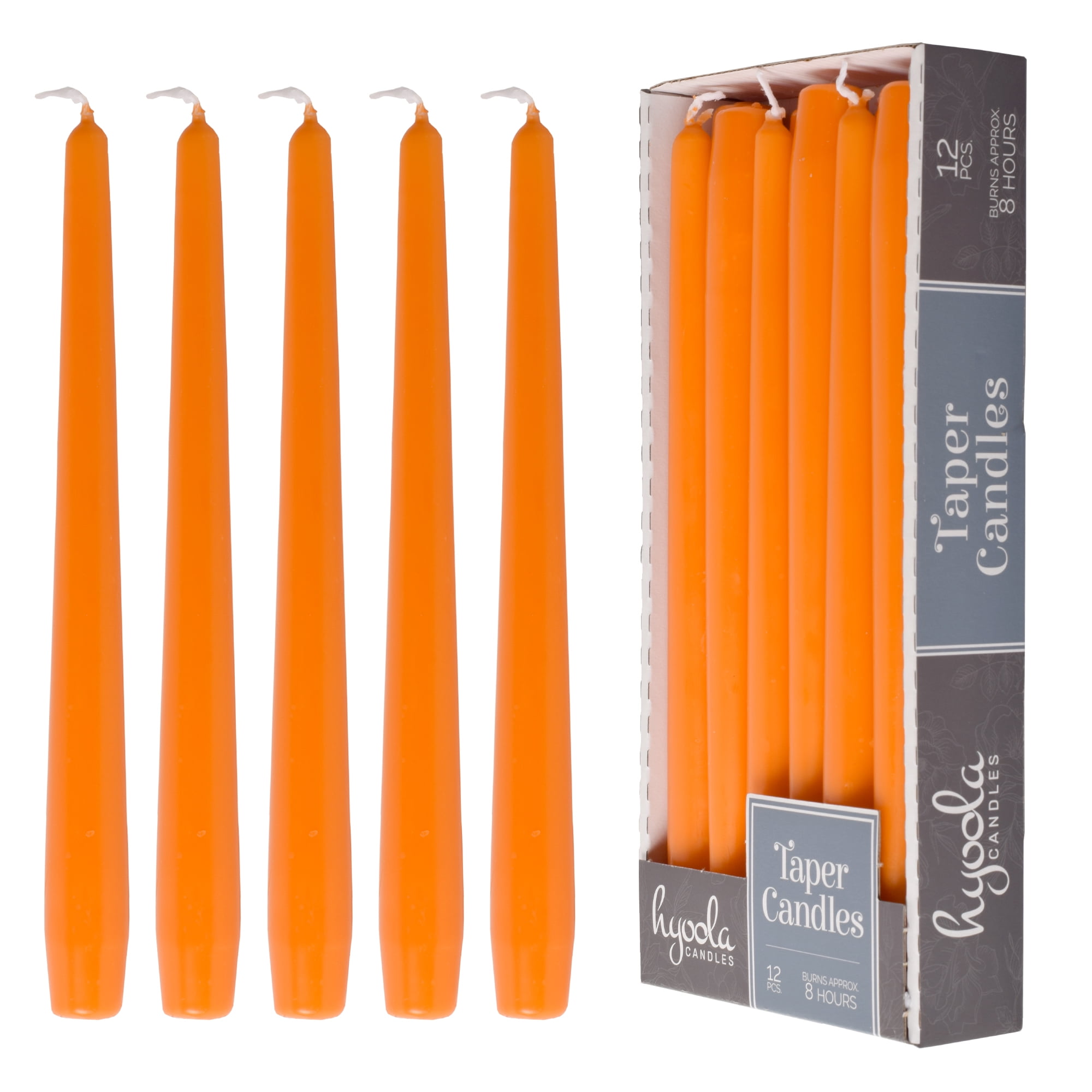 Hyoola 10 inch Unscented Orange Dripless Taper Candles 8 Hour Burn 12