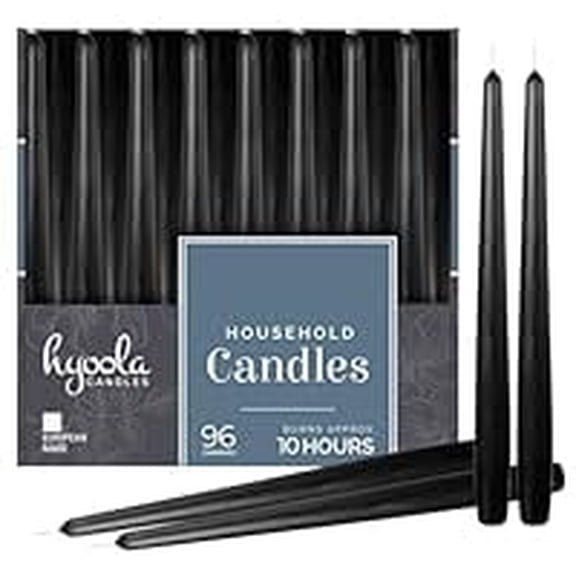 Hyoola Bulk 12" Black Dripless European Made Taper Candles, Unscented Paraffin Wax with Cotton Wicks, 96-Pack