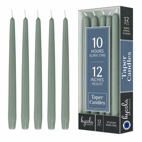 Hyoola 12" Emerald Green Dripless European Made Taper Candles, Unscented Paraffin Wax with Cotton Wicks, 12-Pack