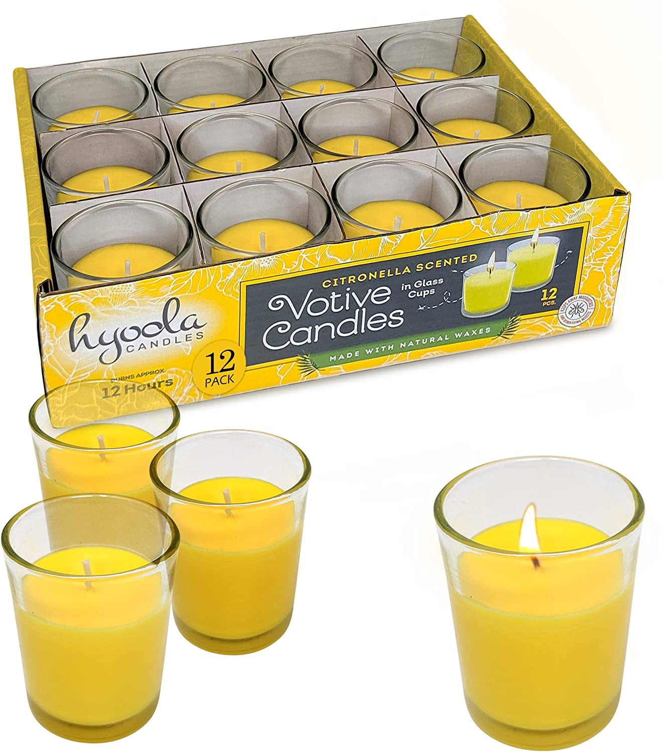 Hyoola, 12 Hour Citronella Scented Votive Candles - Bug Repellant (12 Pack)