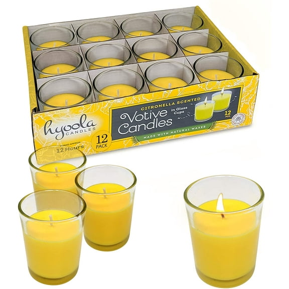 Hyoola, 12 Hour Citronella Scented Votive Candles - Bug Repellant (12 Pack)
