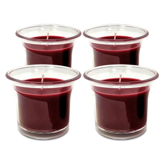 Hyoola, 12 Hour Clear Cup - Baked Apple - Scented Votive Candles - Burgundy Color (4 Pack)