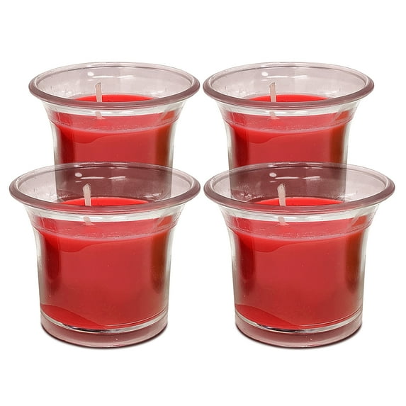 Hyoola, 12 Hour Clear Cup - Strawberry - Scented Votive Candles - Red (4 Pack)
