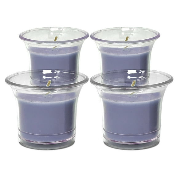 Hyoola, 12 Hour Clear Cup - Vanilla Lavender - Scented Votive Candles - Purple (4 Pack)