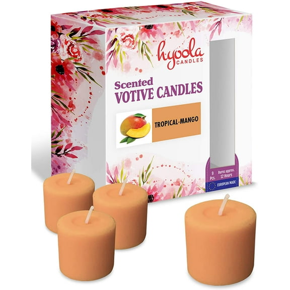 Hyoola, 12 Hour Tropical Mango Scented Votive Candles - Orange Color (9 Pack)