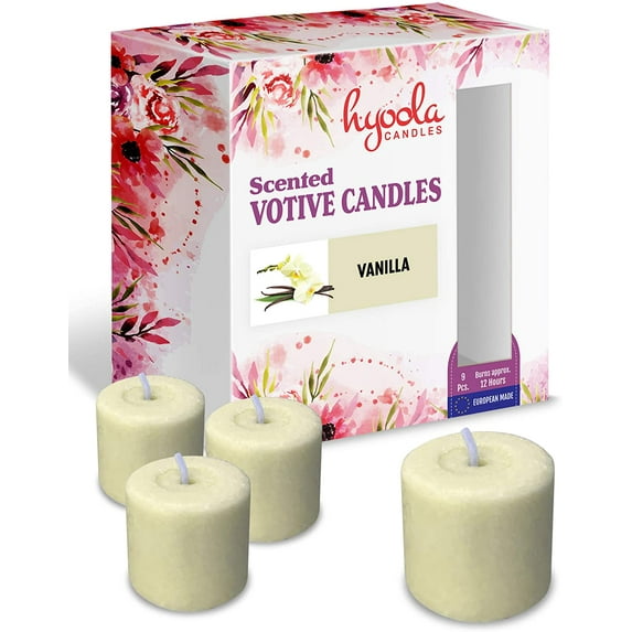 Hyoola, 12 Hour Vanilla Scented Votive Candles - Ivory Color (9 Pack)
