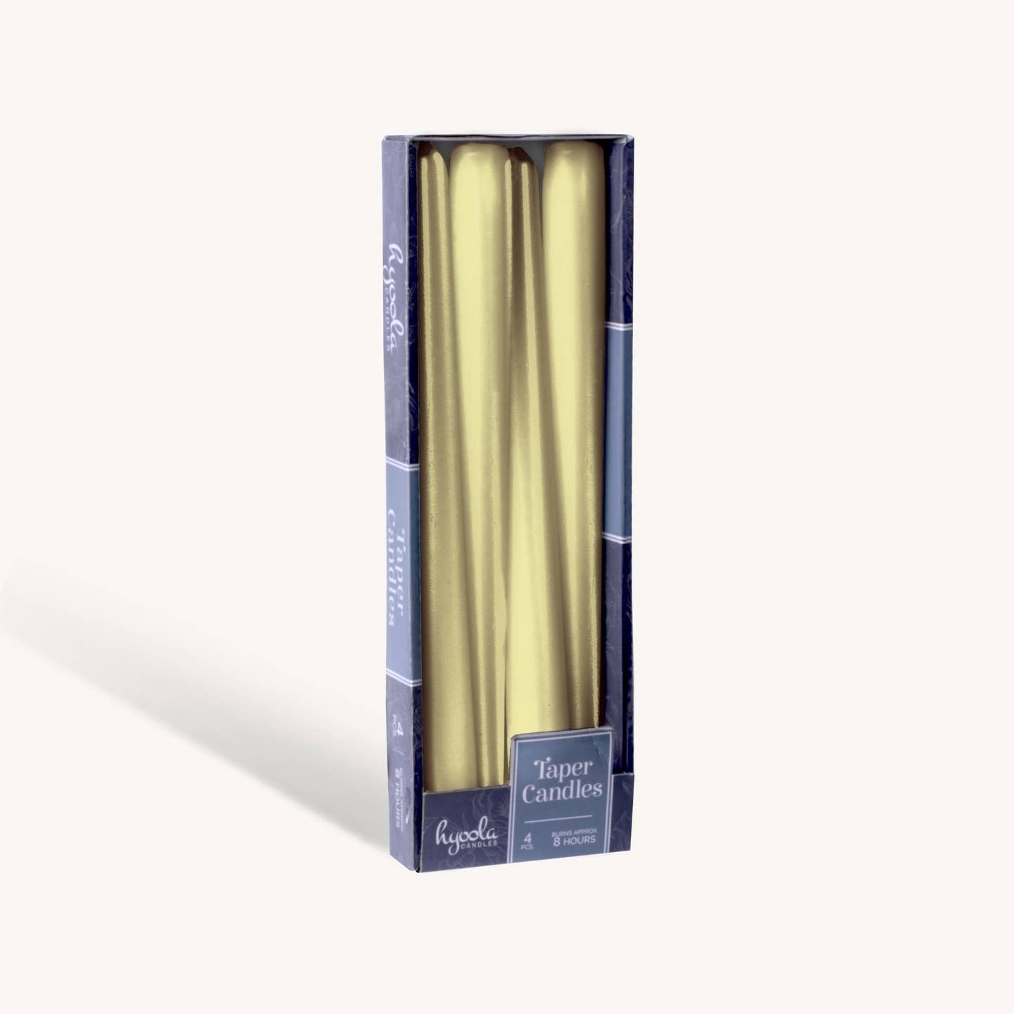 Hyoola 12" Metallic Cream Gold Dripless European Made Taper Candles, Unscented Paraffin Wax with Cotton Wicks, 4-Pack