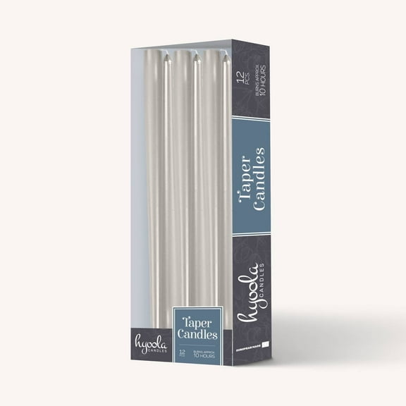 Hyoola 12" Metallic Titan Dripless European Made Taper Candles, Unscented Paraffin Wax with Cotton Wicks, 12-Pack