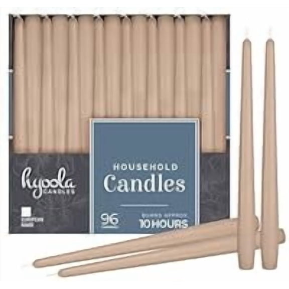 Hyoola Bulk 12" Sahara Brown Dripless European Made Taper Candles, Unscented Paraffin Wax with Cotton Wicks, 96-Pack