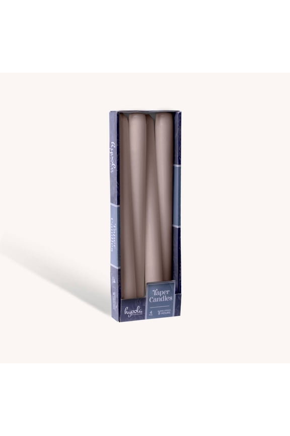 12" Taupe Brown Dripless European Made Taper Candles, Unscented Paraffin Wax with Cotton Wicks, 4-Pack
