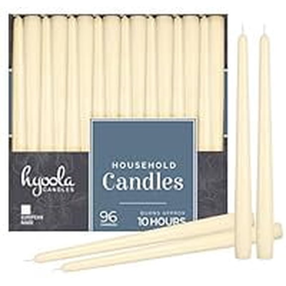 Hyoola Bulk 12" Wool White Dripless European Made Taper Candles, Unscented Paraffin Wax with Cotton Wicks, 96-Pack