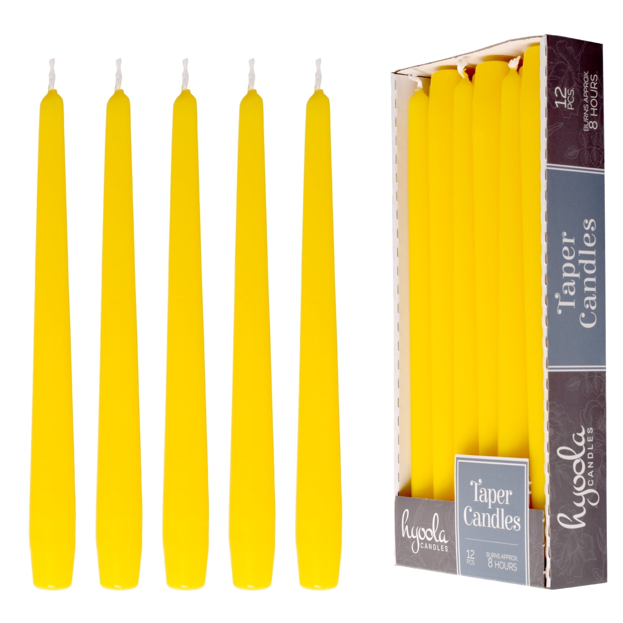 Hyoola 12" Yellow Dripless European Made Taper Candles, Unscented
