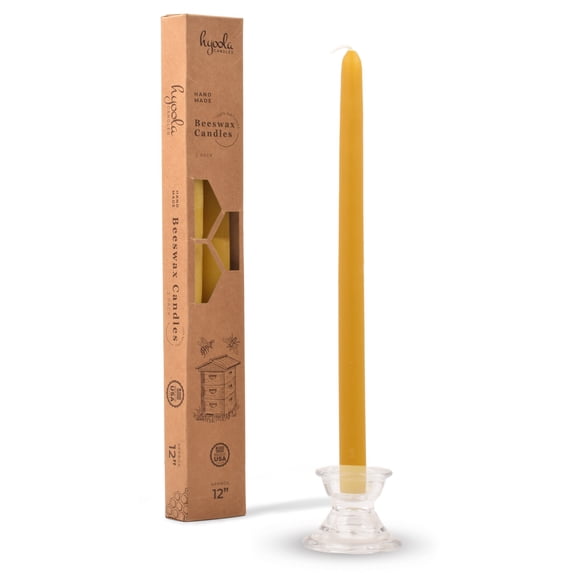 Hyoola 12 inch Handmade All Natural Beeswax Taper Candles Yellow Honey Scent 2 Pack