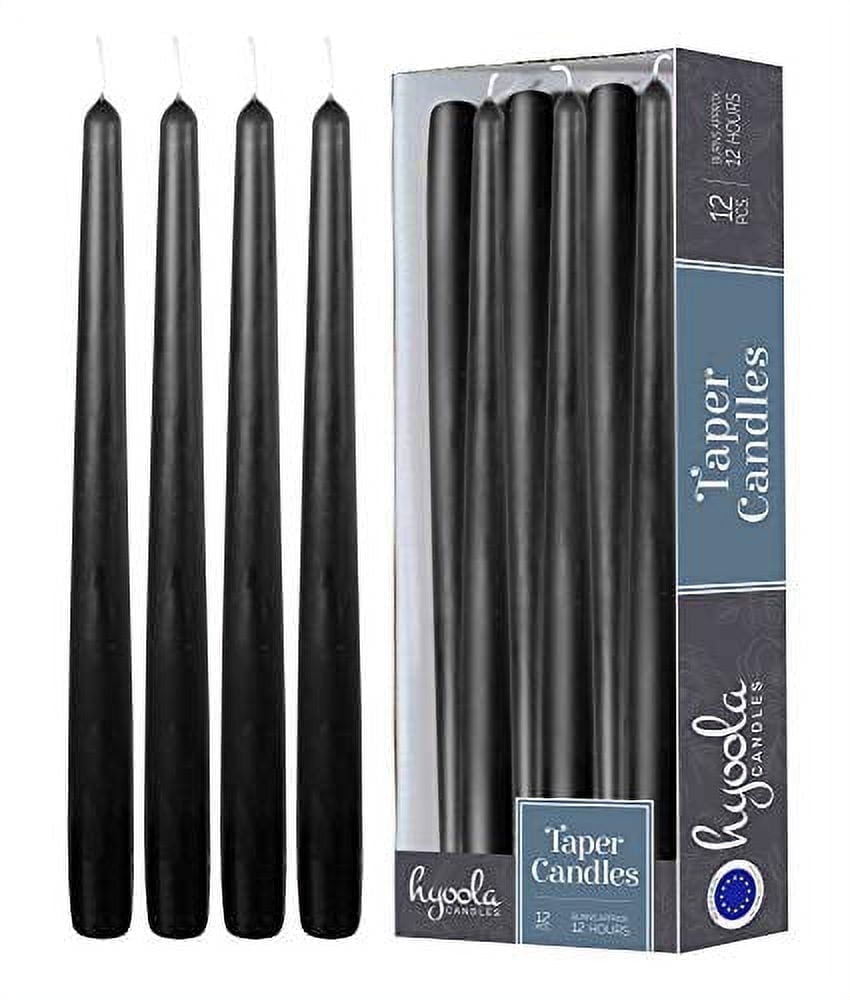 Hyoola 14" Black Dripless European Made Taper Candles, Unscented Paraffin Wax with Cotton Wicks, 12-Pack