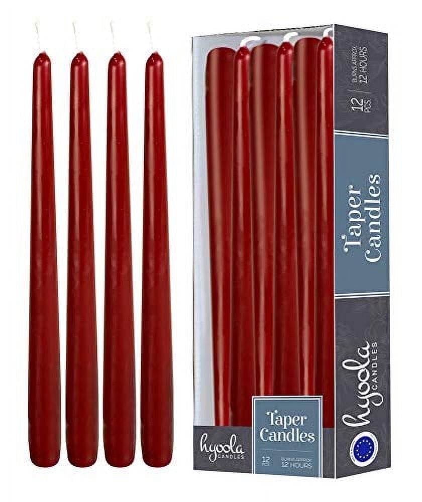Hyoola 14" Burgundy Red Dripless European Made Taper Candles, Unscented Paraffin Wax with Cotton Wicks, 12-Pack