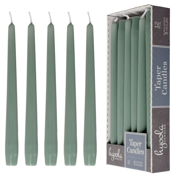 Hyoola 14" Emerald Green Dripless European Made Taper Candles, Unscented Paraffin Wax with Cotton Wicks, 12-Pack