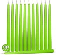 Hyoola Bulk 14" Lime Green Dripless European Made Taper Candles, Unscented Paraffin Wax with Cotton Wicks, 96 Pack