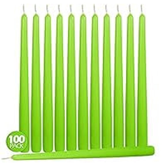 Hyoola Bulk 14" Lime Green Dripless European Made Taper Candles, Unscented Paraffin Wax with Cotton Wicks, 96 Pack