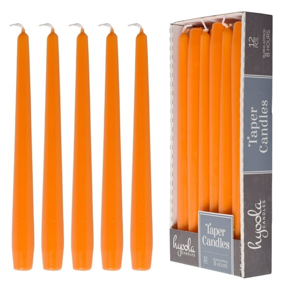 Hyoola 14" Orange Dripless European Made Taper Candles, Unscented Paraffin Wax with Cotton Wicks, 12-Pack