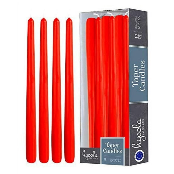 Hyoola 14" Red Dripless European Made Taper Candles, Unscented Paraffin Wax with Cotton Wicks, 12-Pack