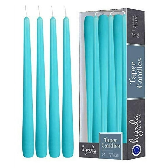 Hyoola 14" Turquoise Green Dripless European Made Taper Candles, Unscented Paraffin Wax with Cotton Wicks, 12-Pack