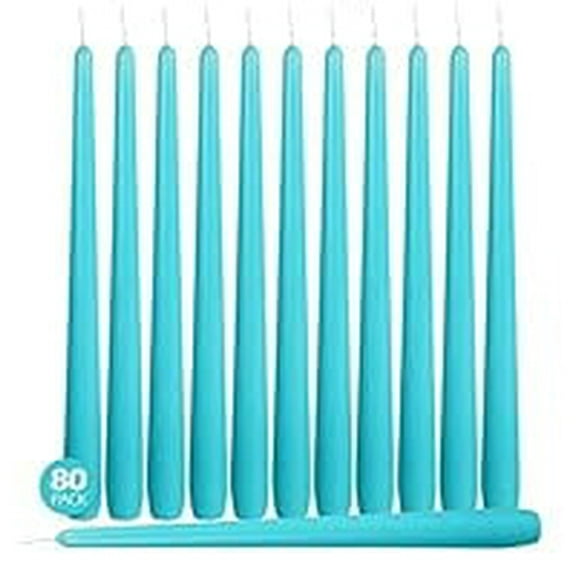 Hyoola Bulk 14" Turquoise Green Dripless European Made Taper Candles, Unscented Paraffin Wax with Cotton Wicks, 96 Pack